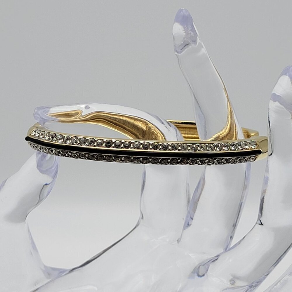 Swarovski Gold Tone Clear Crystal Oval Bangle Bracelet 5.5 In Latch Clasp Hinged
